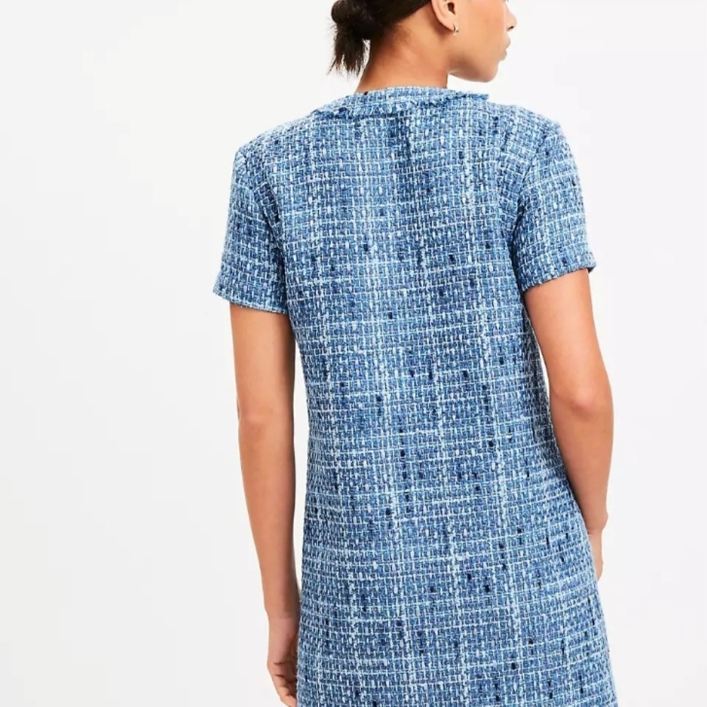 LOFT Blue Tweed Mini Dress - Picture 2 of 6